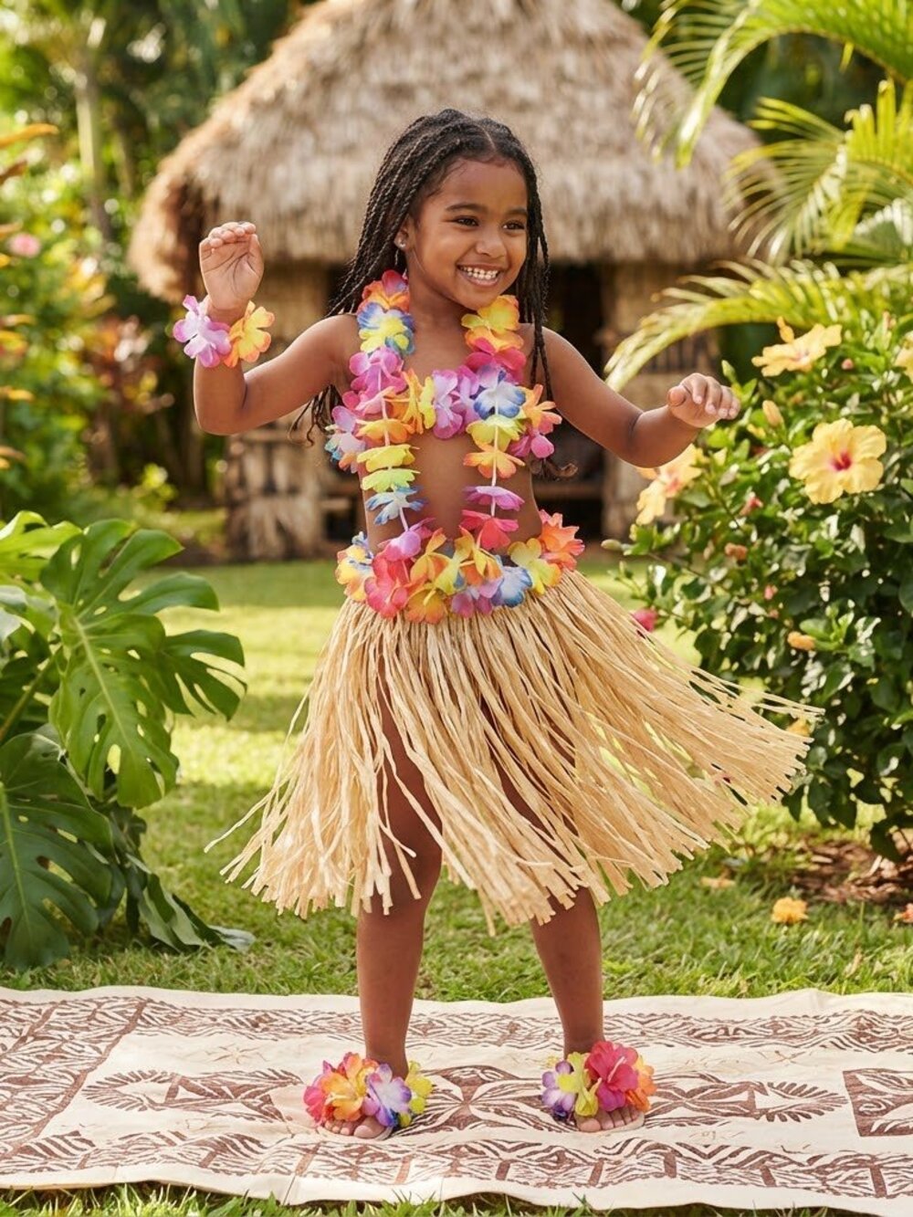 Girls Grass‎ Hula Shoes Hawaiian Hibiscus Flower Medium